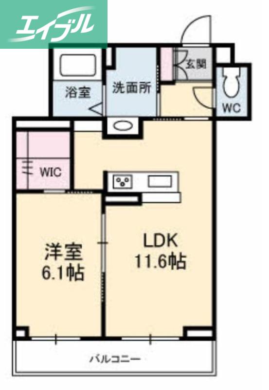 岡山電軌清輝橋線 東中央町駅 徒歩2分 4階建 築8年(1LDK/3階)の間取り写真