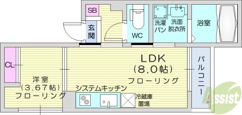 ソーサリー柏木(1LDK/1階)の間取り写真