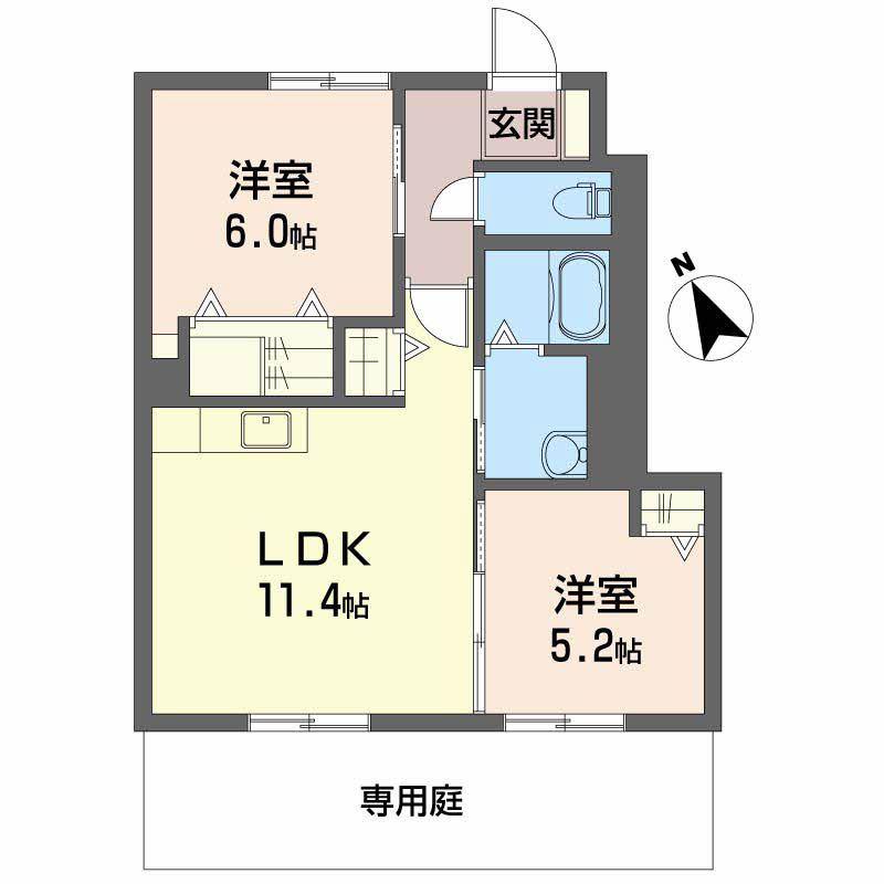 ヴェルデメゾンさだいわ C(2LDK/1階)の間取り写真
