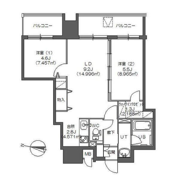 レジディア南一条イースト(2LDK/11階)の間取り写真
