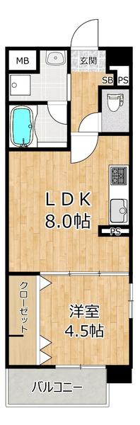 レクエルド 塚本(1LDK/2階)の間取り写真