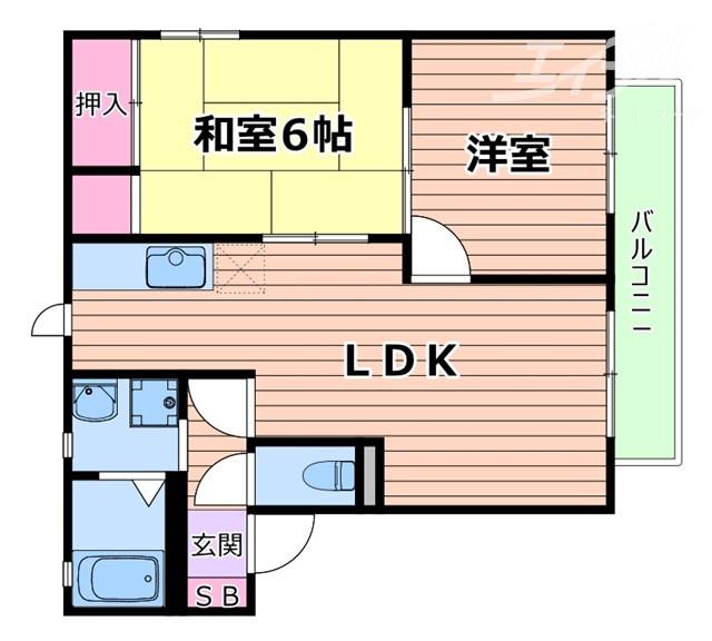 ラクシュミー鳥飼(2LDK/2階)の間取り写真