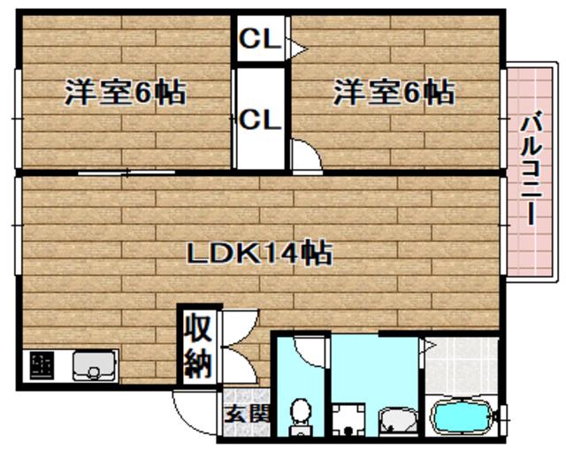 プラムコート(2LDK/2階)の間取り写真
