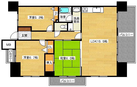 アスレ東原II番館(3LDK/9階)の間取り写真