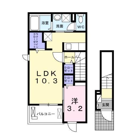 ハルカス(1LDK/2階)の間取り写真