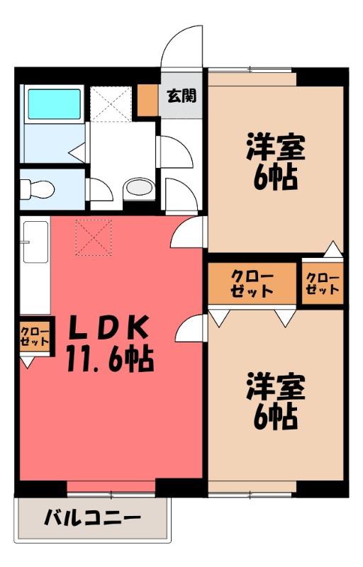 パークウッドB(2LDK/1階)の間取り写真