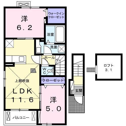 エトワール藤方 IV(2LDK/2階)の間取り写真