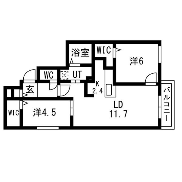 ブランシャール北11東11B棟(2LDK/2階)の間取り写真