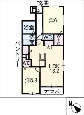 メゾン吉山 北棟(2LDK/1階)の間取り写真