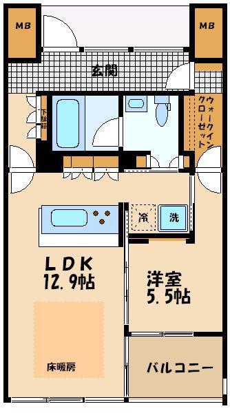 ガーデニエール砧 ウエスト(1LDK/4階)の間取り写真