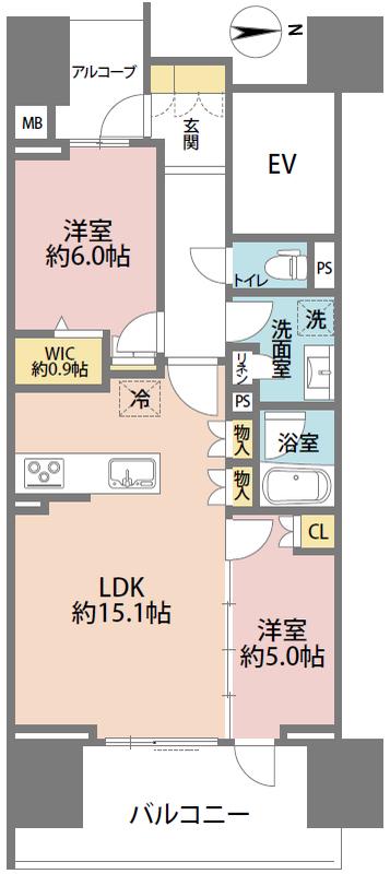 グランドメゾン品川シーサイドの杜(2LDK/15階)の間取り写真