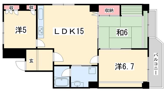 京都グランドハイツ(3LDK/6階)の間取り写真
