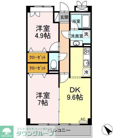 グランディールはるひ野(2DK/4階)の間取り写真