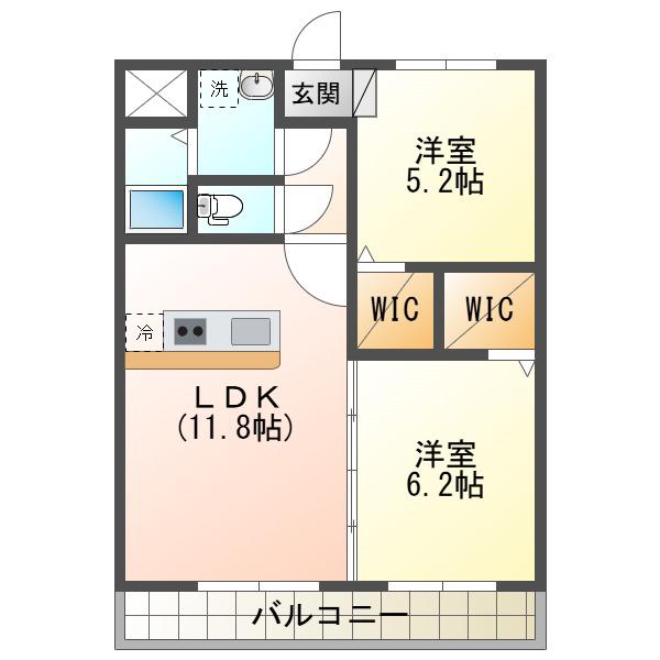 クレヨンハイツII(2LDK/1階)の間取り写真