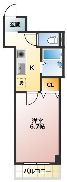 ドムスヤギシタ(1K/3階)の間取り写真