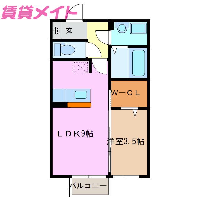 ネクサス B(1LDK/2階)の間取り写真