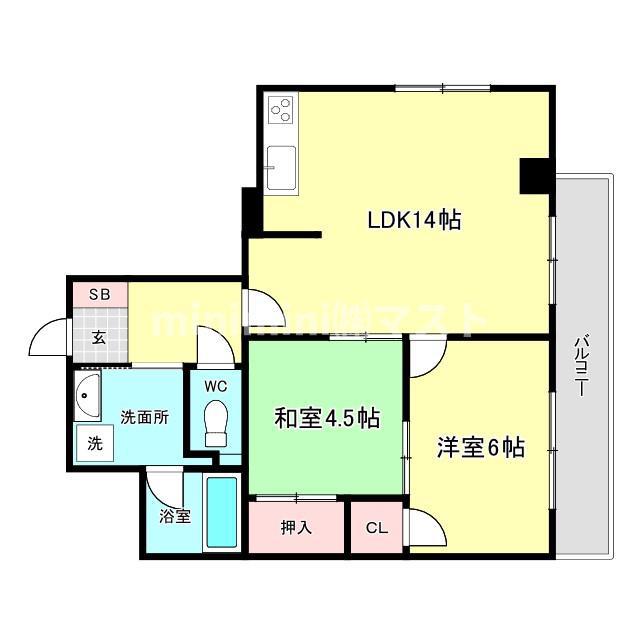 シャルマン岸里(2LDK/2階)の間取り写真