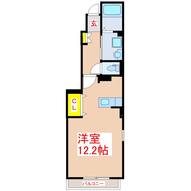 カークB棟(ワンルーム/1階)の間取り写真