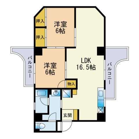 てんぐ屋西新ビル(2LDK/2階)の間取り写真