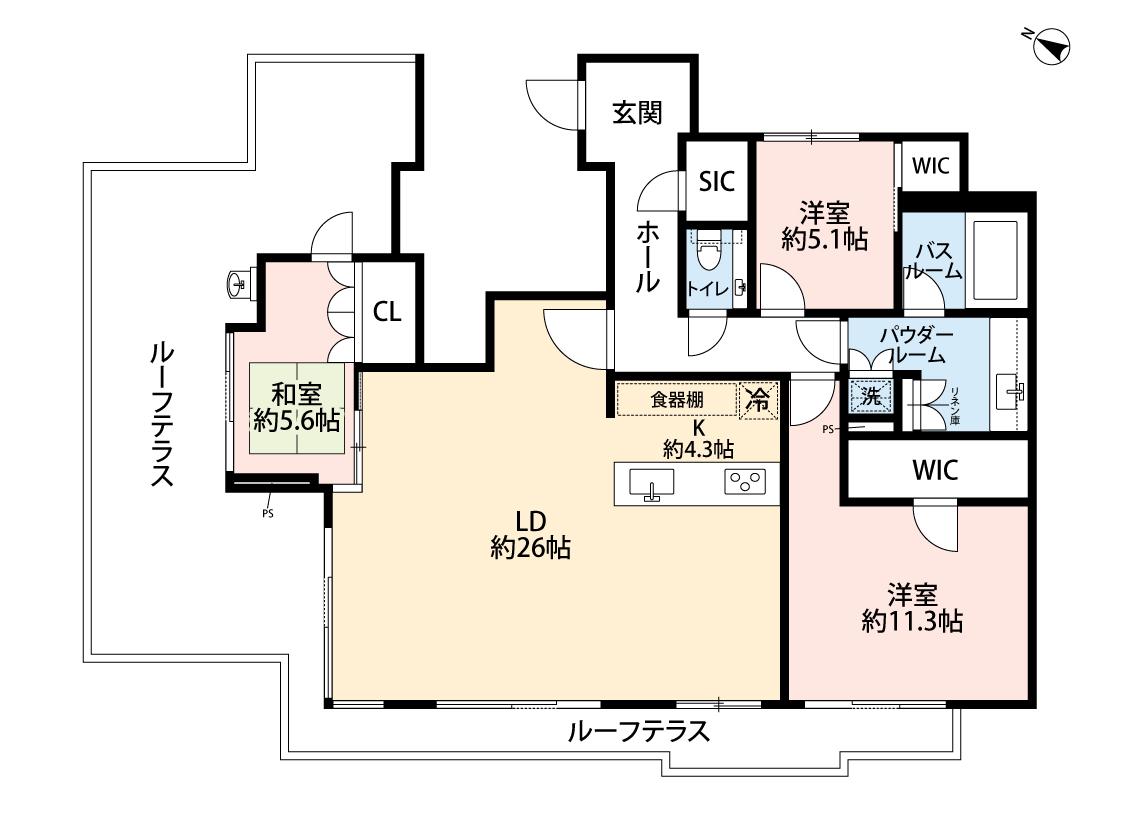 ロイヤルシーズン西麻布(3LDK/7階)の間取り写真