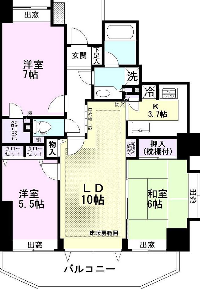 シャインハイツ川口栄町ライフアベニュー(3LDK/2階)の間取り写真