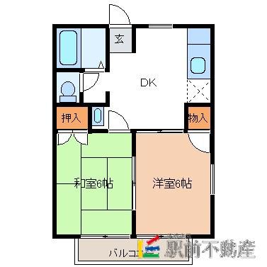 コーポひまわり(2DK/1階)の間取り写真