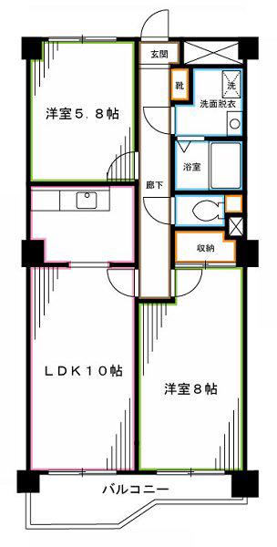 東中野パークハウス(2LDK/3階)の間取り写真