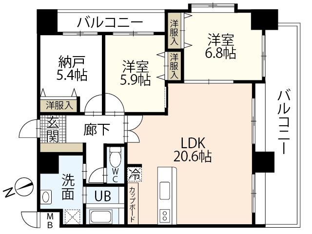 ALBERO GRANDE 城北(2SLDK/13階)の間取り写真