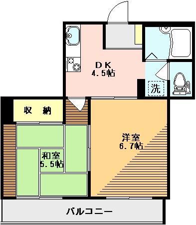 ベルレ石川台(2DK/3階)の間取り写真