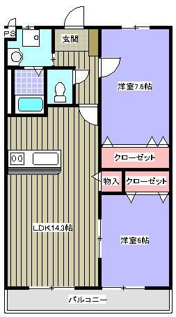 グランツW(2LDK/1階)の間取り写真