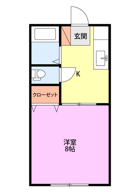 ラズベリーハウス(1K/1階)の間取り写真