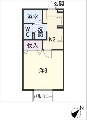 ヴィラ朝明(1K/1階)の間取り写真