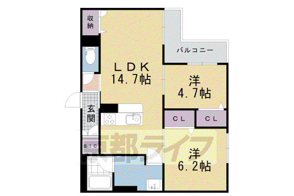 シャーメゾン ドープレーブン(2LDK/2階)の間取り写真