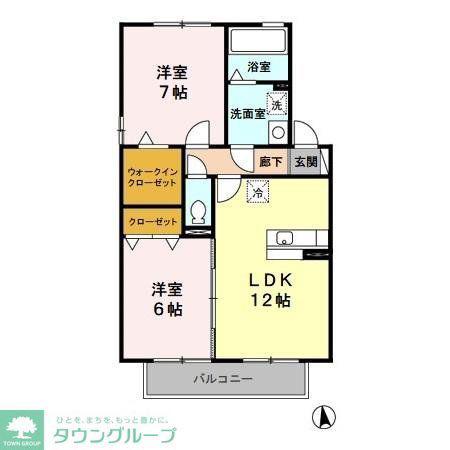 パークサイドカトレア(2LDK/1階)の間取り写真