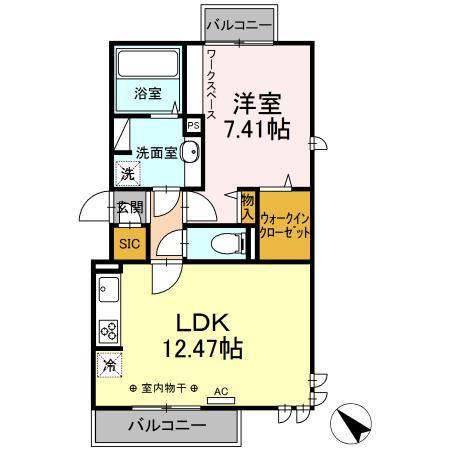 LAPIS上星川(1LDK/2階)の間取り写真
