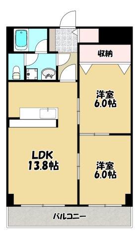 ライラック上本町(2LDK/6階)の間取り写真