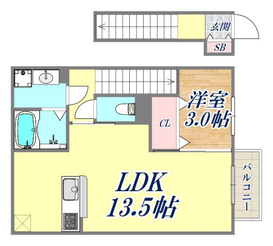 ル・ラルゴ(1LDK/2階)の間取り写真