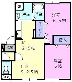 プレミールG館(2LDK/2階)の間取り写真