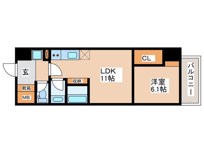 南堀江アパ-トメントシエロ(1LDK/14階)の間取り写真