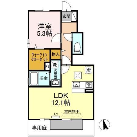 シャインポート屋島IVA棟(1LDK/1階)の間取り写真