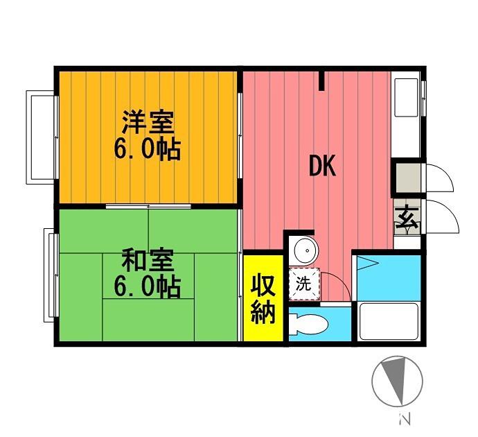 サンヒルズA(2DK/2階)の間取り写真