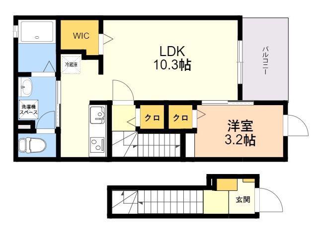 ヴィラ香椎 Ⅰ(1LDK/2階)の間取り写真