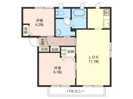 シュラインヒルズI(2LDK/1階)の間取り写真