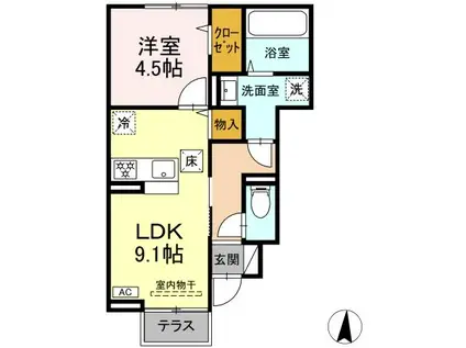 ハニーハイム(1LDK/1階)の間取り写真