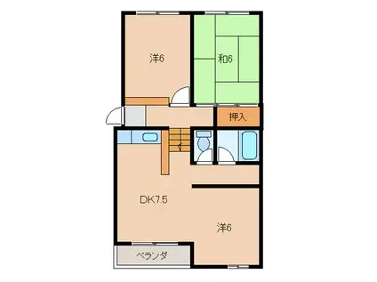 KアパルトマンII(3DK/2階)の間取り写真