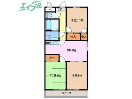 ファミール西浜田 北館(3DK/4階)の間取り写真