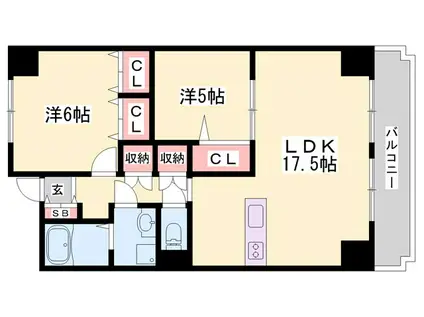 アルコ・ラ・カーサ佃町II(2LDK/6階)の間取り写真