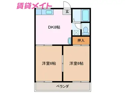 サニーライフ栗真三重大学前(2DK/2階)の間取り写真