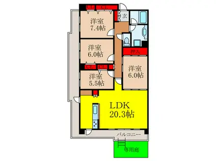 池田五月丘パークハウス(4LDK/1階)の間取り写真