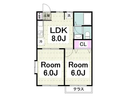 キュリアス朝比奈(2LDK/1階)の間取り写真